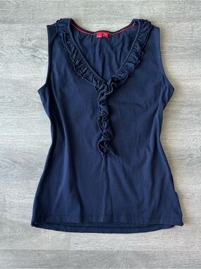 Esprit Navy Ruffle V-Neck Tank Top
